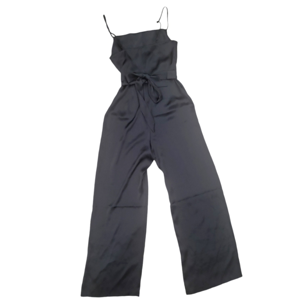 Express Black Satin Belted Cowl Neck Wide Leg Jumpsuit Size XS - Picture 3 of 5